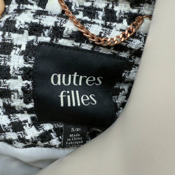 AUTRES FILLES ANTHRO Academia Houndstooth White Black One Button Soft Blazer S - Picture 7 of 8
